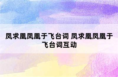 凤求凰凤凰于飞台词 凤求凰凤凰于飞台词互动